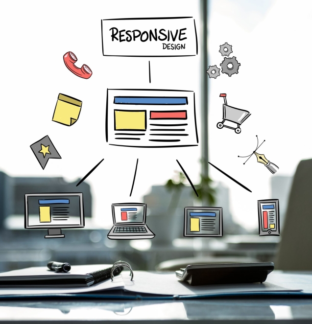 digital composite of business graphics with office background